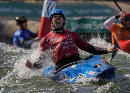 Joseph Clarke Sydney 2005 Great Britain kayak cross celebrate